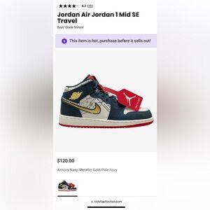 Nike air Jordan 1 mid SE travel, EYC, size 5Y